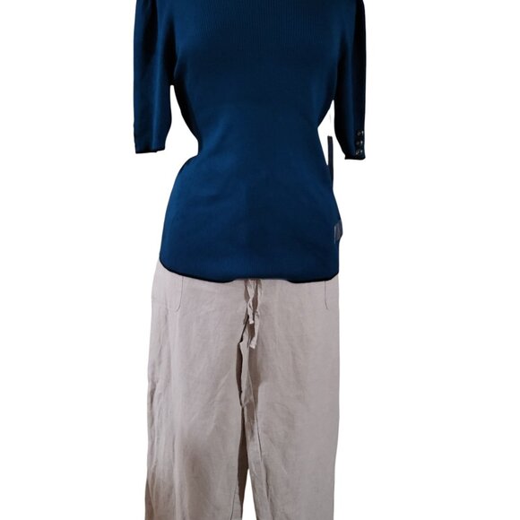 LIZ CLAYBORNE set 2 pieces Pants wide Leg color beige /Blouse turquoise women L - Picture 6 of 6